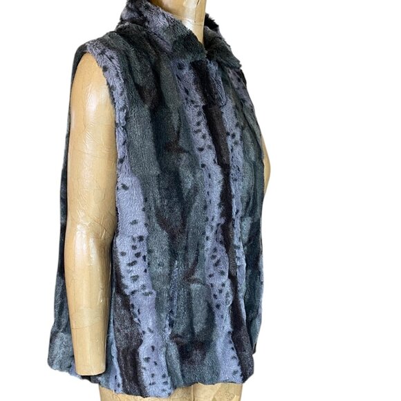 Cejon Faux Fur Vest Animal Print Gray & Black XL #311K - Picture 2 of 9